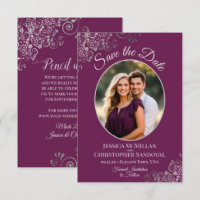 Casamento Foto Oval de Magenta Elegante e Prata