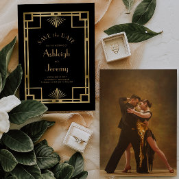 Reserve A Data Casamento Foto Preto Dourado Deco Vintage dos Anos