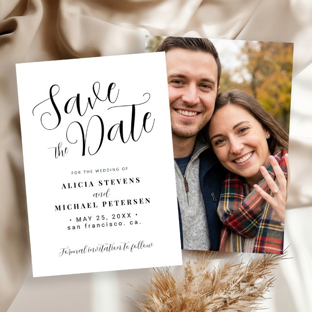 Reserve A Data Casamento foto preto e branco com roteiro moderno  (Criador carregado)