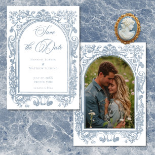 Reserve A Data Casamento Foto Quadro Arco Azul Clássico Elegante