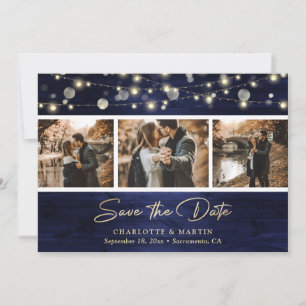 Reserve A Data Casamento Foto Rascunho Elegante Azul Marinho Dour