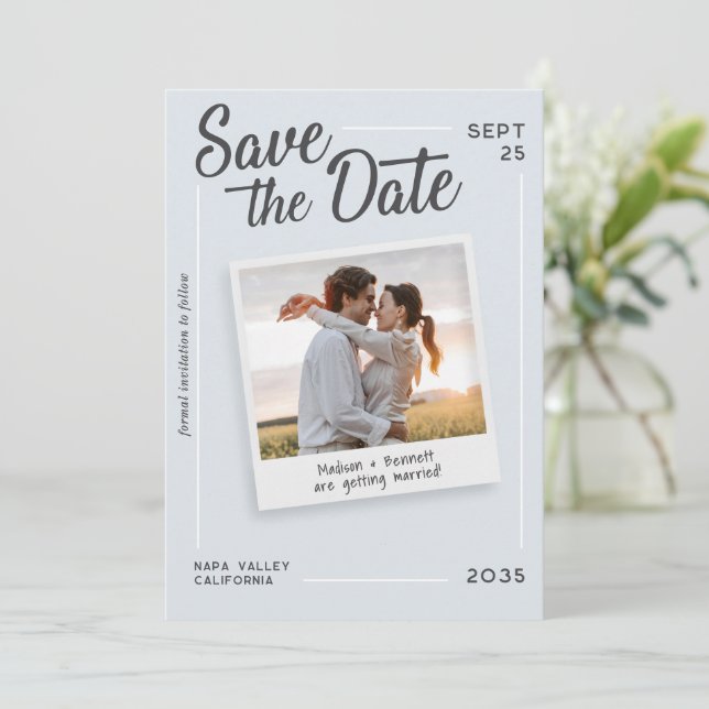 Reserve A Data Casamento Foto Retro Salve a Data Roteiro Moderno (Em pé/Frente)