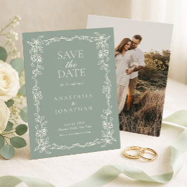 Reserve A Data Casamento Foto Vitoriano em Verde Sage Vintage