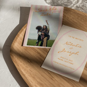 Reserve A Data Casamento Fotográfico Colorido com Pinstripes Escr