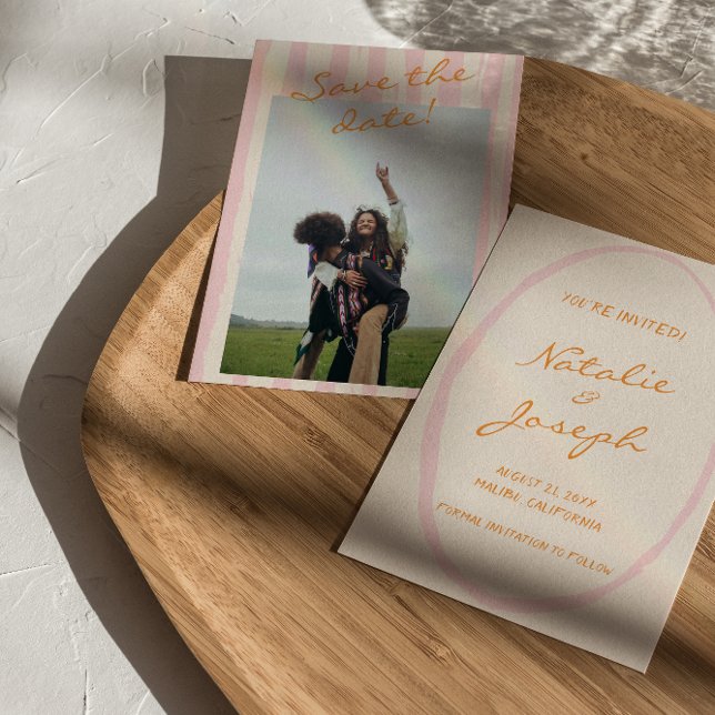 Reserve A Data Casamento Fotográfico Colorido com Pinstripes Escr (Criador carregado)