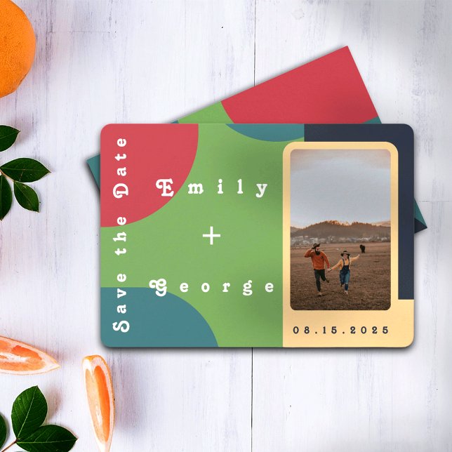 Reserve A Data Casamento Fotográfico Colorido Moderno Groovy (Criador carregado)