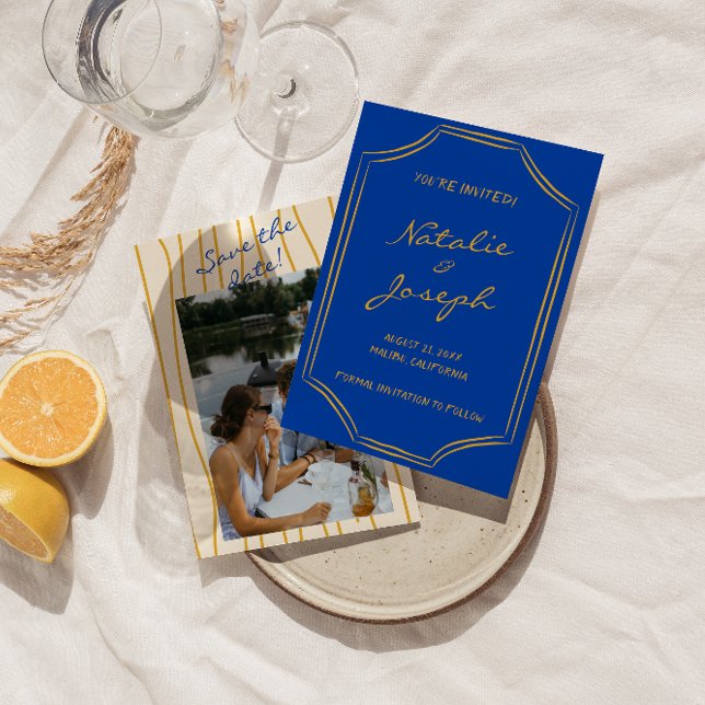 Reserve A Data Casamento Fotográfico com Retro Pinstripe Itália (Criador carregado)