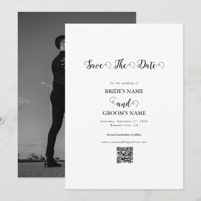 Reserve A Data Casamento Fotográfico de Casal Moderno com Roteiro (Frente/Verso)