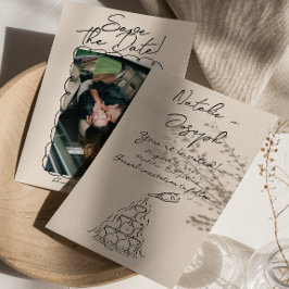 Reserve A Data Casamento Fotográfico de Champanhe Desenhado Retro