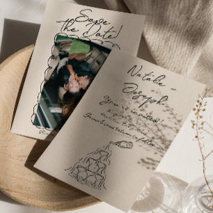 Reserve A Data Casamento Fotográfico de Champanhe Desenhado Retro