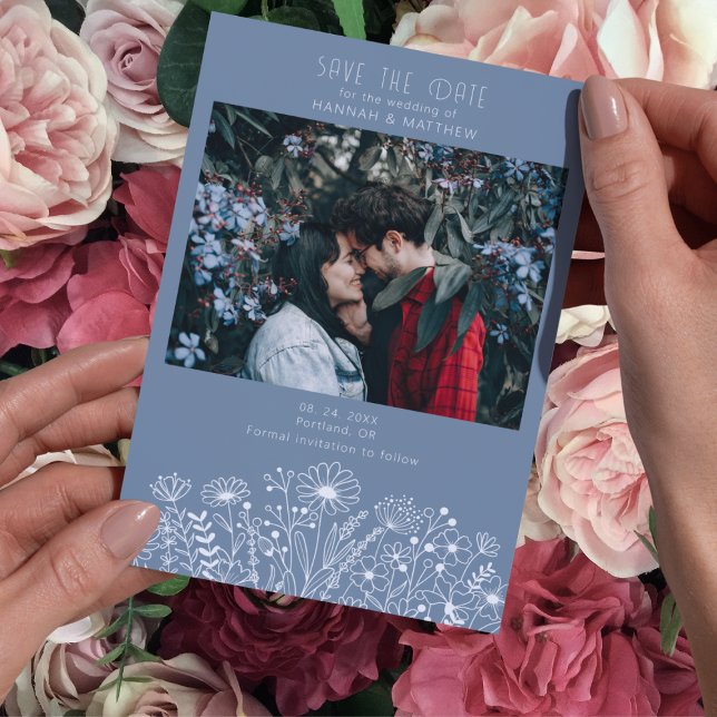 Reserve A Data Casamento Fotográfico de Flores Selvagens Dusty Bl (Criador carregado)