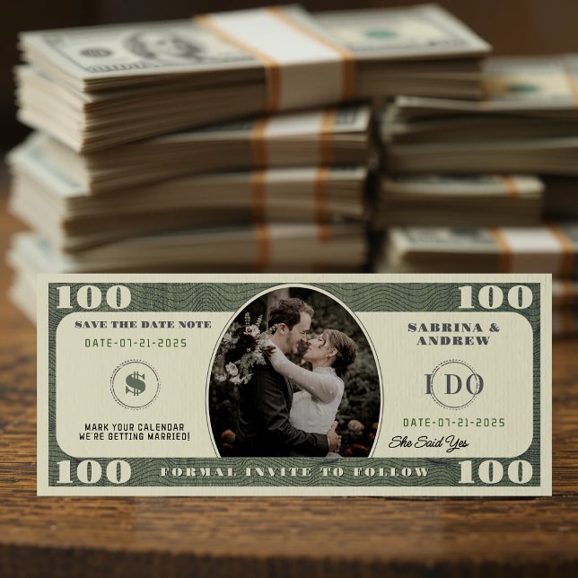 Reserve A Data Casamento Fotográfico de Lei de 100 Dólares (100 Dollar Bill Photo Wedding Save The Date
)