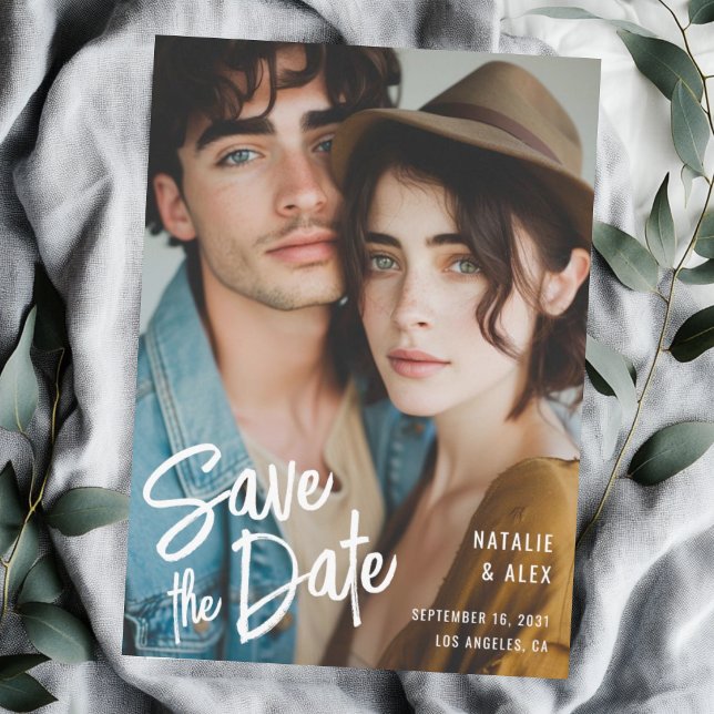 Reserve A Data Casamento Fotográfico de Script de Pincel Moderno (Criador carregado)