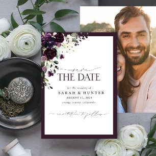 Reserve A Data Casamento Fotográfico de Script Floral Roxo Salve 