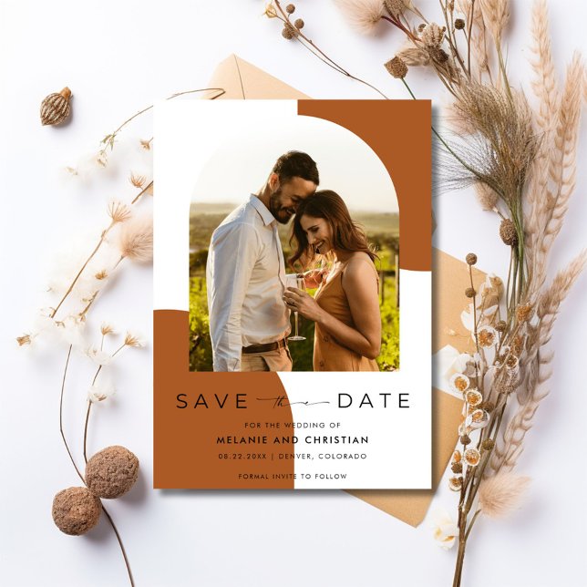 Reserve A Data Casamento Fotográfico de Terracotta Arch (Terracotta Arch Photo Wedding Save The Date)