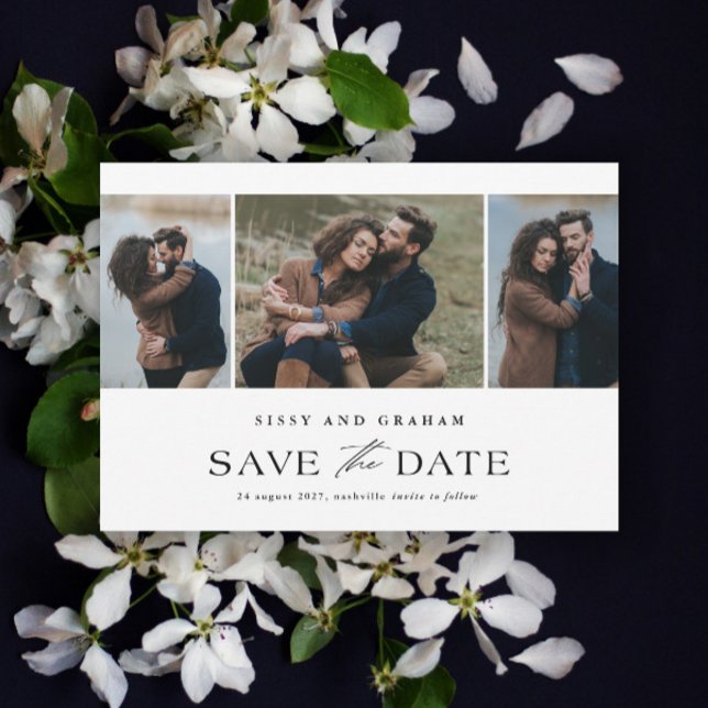 Reserve A Data Casamento Fotográfico do Código QR 3 Elegante (Elegant QR Code 3 Photo Wedding Save the Date Card.)