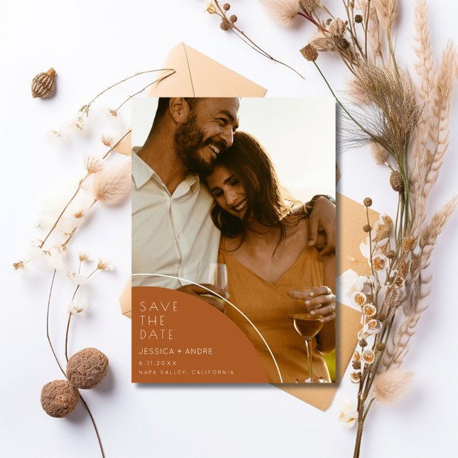 Reserve A Data Casamento Fotográfico do Elegante Terracotta 2 Sal (Elegant Terracotta 2 Photo Wedding Save The Date)