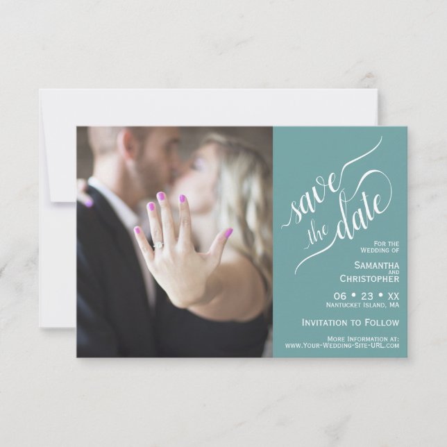 Reserve A Data Casamento Fotográfico do Teal 2 Pane de Caligrafia (Frente)