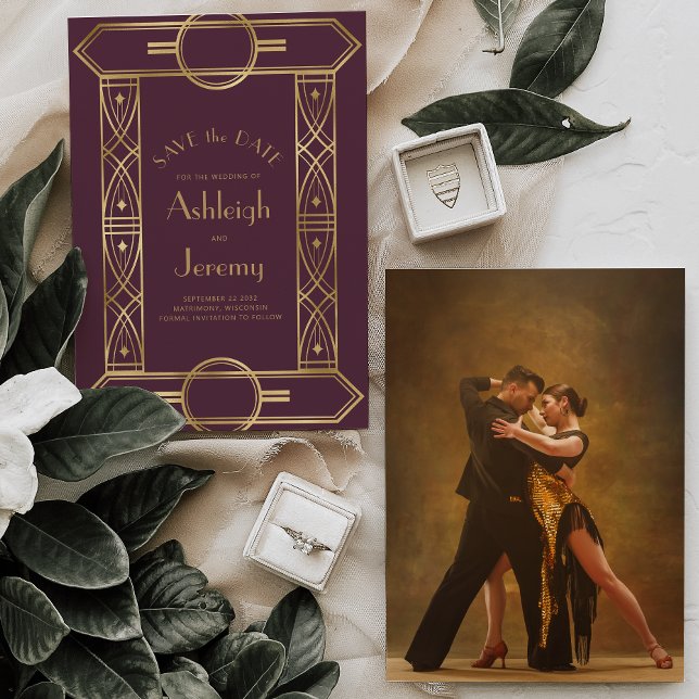 Reserve A Data Casamento Fotográfico Dourado da Deco Frame Burgun (Criador carregado)