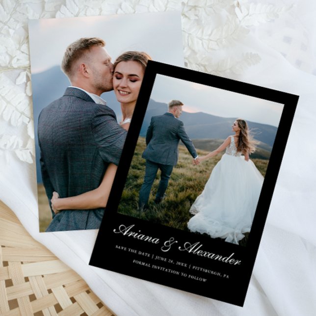 Reserve A Data Casamento Fotográfico Elegante Black and White Scr (Criador carregado)