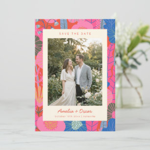 Reserve A Data Casamento Fotográfico Floral Vermelho Colorido Boh