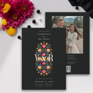Reserve A Data Casamento Fotográfico QR Floral Moderno Elegante M