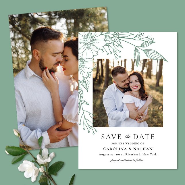 Reserve A Data Casamento Fotográfico Verde Floral 2 Desenho Da Li (Criador carregado)