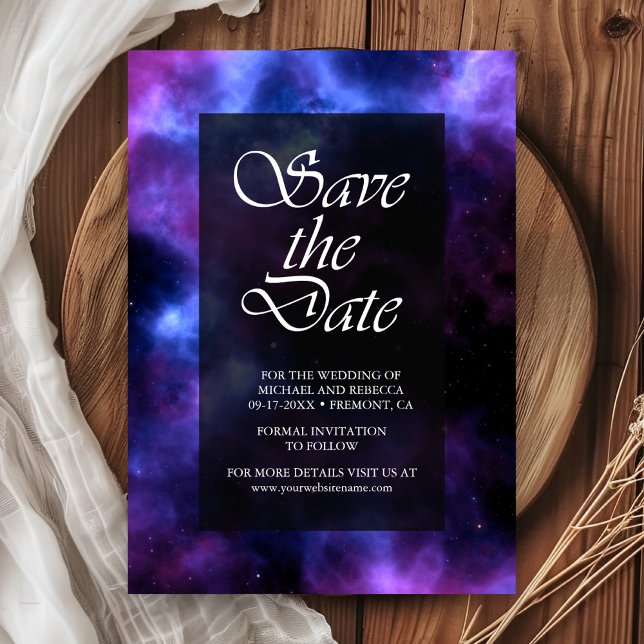 Reserve A Data Casamento Galáxia Nebulosa Roxa Espaço  (Criador carregado)