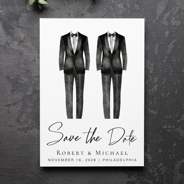 Reserve A Data Casamento Gay Elegante Tuxedo Aquarela (Criador carregado)