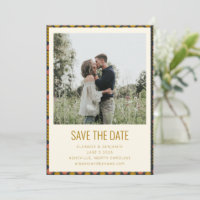 Casamento Geométrico Botânico Retro Dourado Azul-M