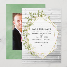 Reserve A Data Casamento Geométrico de Aguarela Rústica Verde