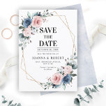 Reserve A Data Casamento Geométrico de Dusty Blue Mauve Eucalyptu<br><div class="desc">O convite de casamento floral elegante e moderno para o meio-verão apresenta um buquê de peônias de rosas de aquarelas em tons de ardósia, azul empoeirado, cor-de-rosa empoeirado, mauve, sábio com folhas botânicas verdes e eucalipto com fundo geométrico. Por favor, encontre mais designs e variações na minha loja de "blisswedingpaperie"....</div>