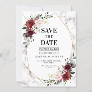 Reserve A Data Casamento Geométrico de Mármore Floral Borgonha