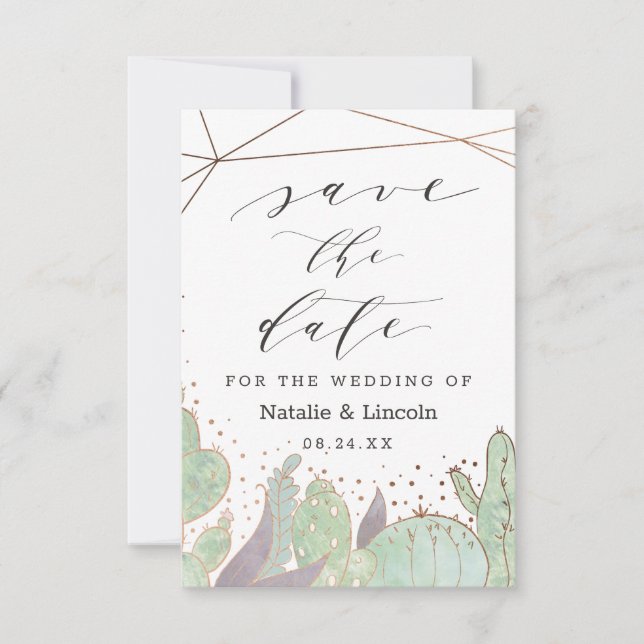 Reserve A Data Casamento Geométrico de Terrário Cactus & Succulen (Frente)