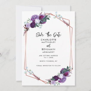Reserve A Data Casamento Geométrico Elegante Floral Roxo