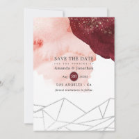 Casamento Geométrico em Aquarela Burgundy e Blush