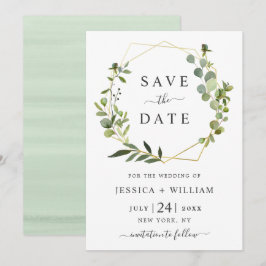Reserve A Data Casamento Geométrico Floral de Eucalipto Moderno