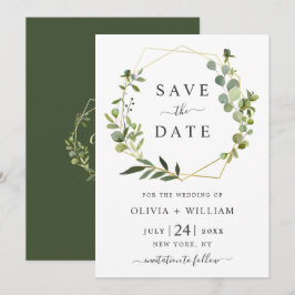 Reserve A Data Casamento Geométrico Floral de Eucalipto Moderno