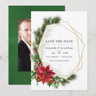 Reserve A Data Casamento Geométrico Floral de Natal em Aquarela