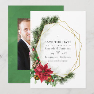 Reserve A Data Casamento Geométrico Floral de Natal em Aquarela