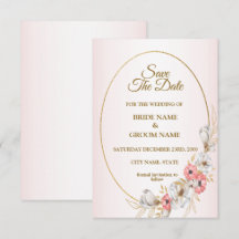 Casamento Geométrico Floral Dourado Rosa Pêssego