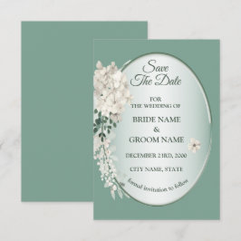 Reserve A Data Casamento Geométrico Floral Verde Jasmine Branco