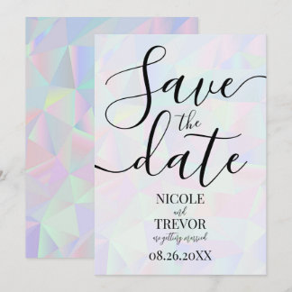 Reserve A Data Casamento Geométrico Iridescente Personalizado