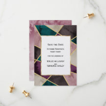 Casamento Geométrico Luxuoso Dourado Verde Roxo