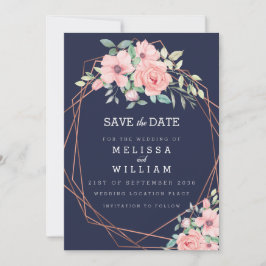 Reserve A Data Casamento Geométrico por Aquarela Floral de Cobre