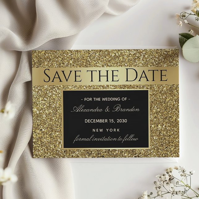 Reserve A Data Casamento Glam Black e Dourado (Criador carregado)