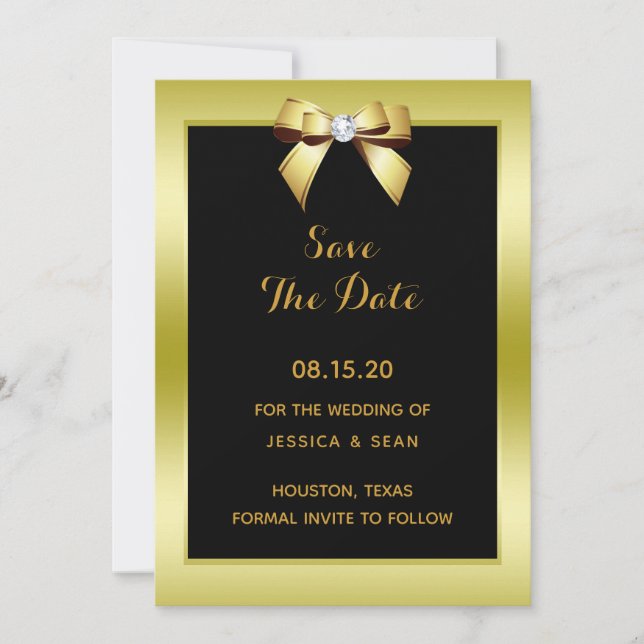 Reserve A Data Casamento Glamouroso Arco Dourado e Preto (Frente)