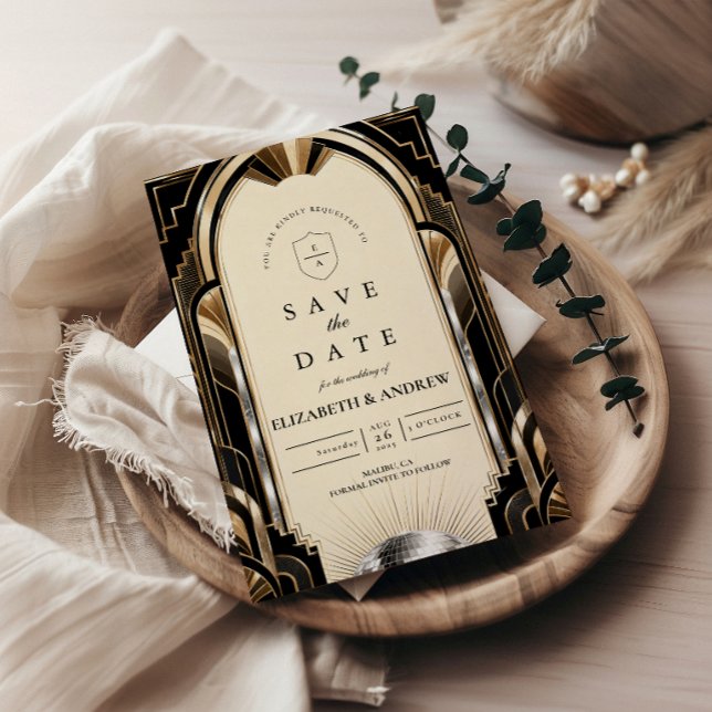 Reserve A Data Casamento Glamouroso Art Déco Disco (Criador carregado)