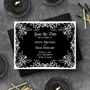 Reserve A Data Casamento Gótico Branco Negro