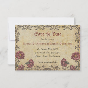 Reserve A Data Casamento Gótico com Flores Escuras 